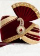Maroon And Golden Color Velvet Safa For Marriage